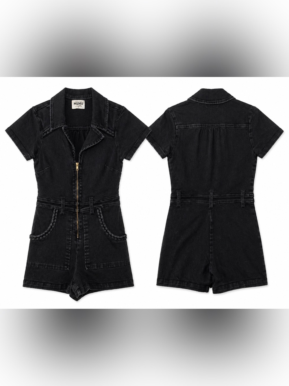 Show Me Your MuMu Black Short Sleeve Denim Romper